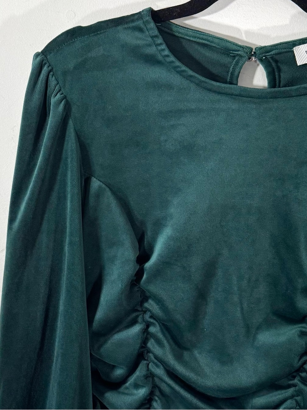 Tempted Hearts Dark Green Velvet Ruched Blouse Large holiday Whimsigoth - Picture 2 of 9